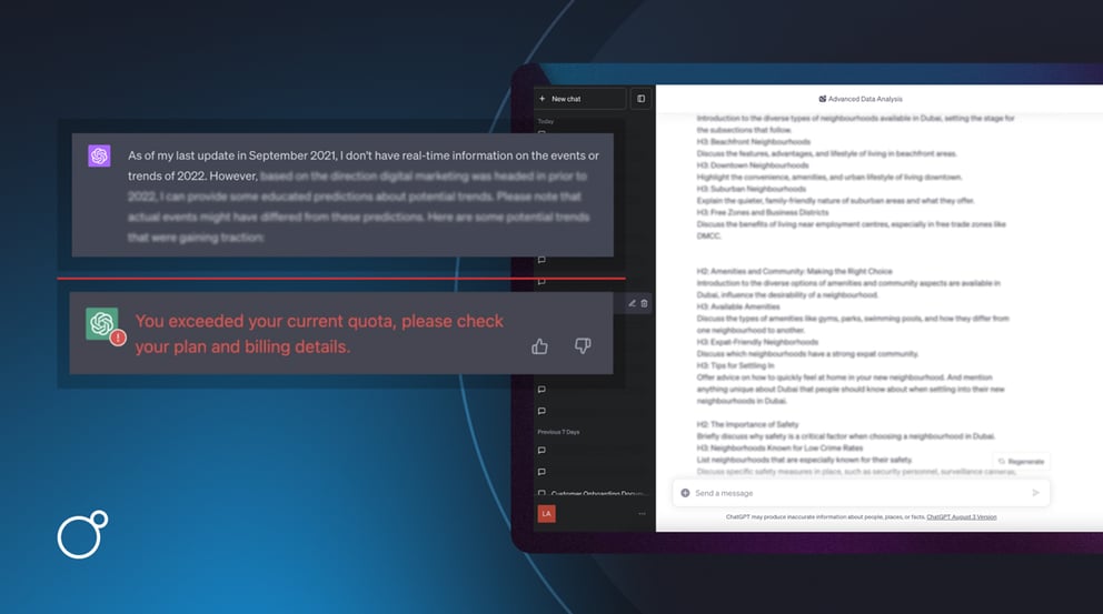 Screenshot of ChatGPT's Knowledge Cut-off Date Message