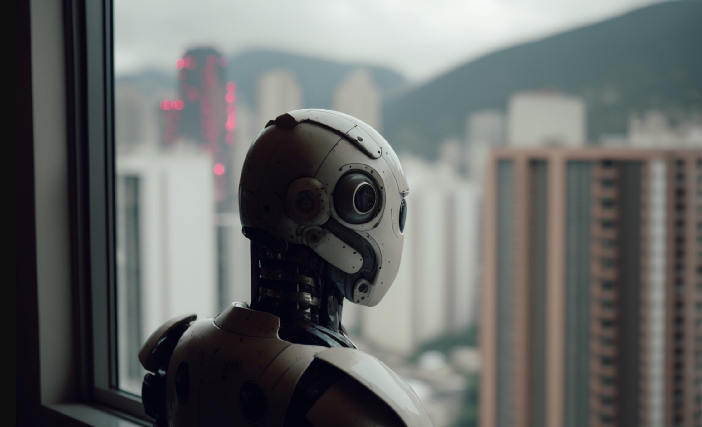 AI robot overlooks Hong Kong