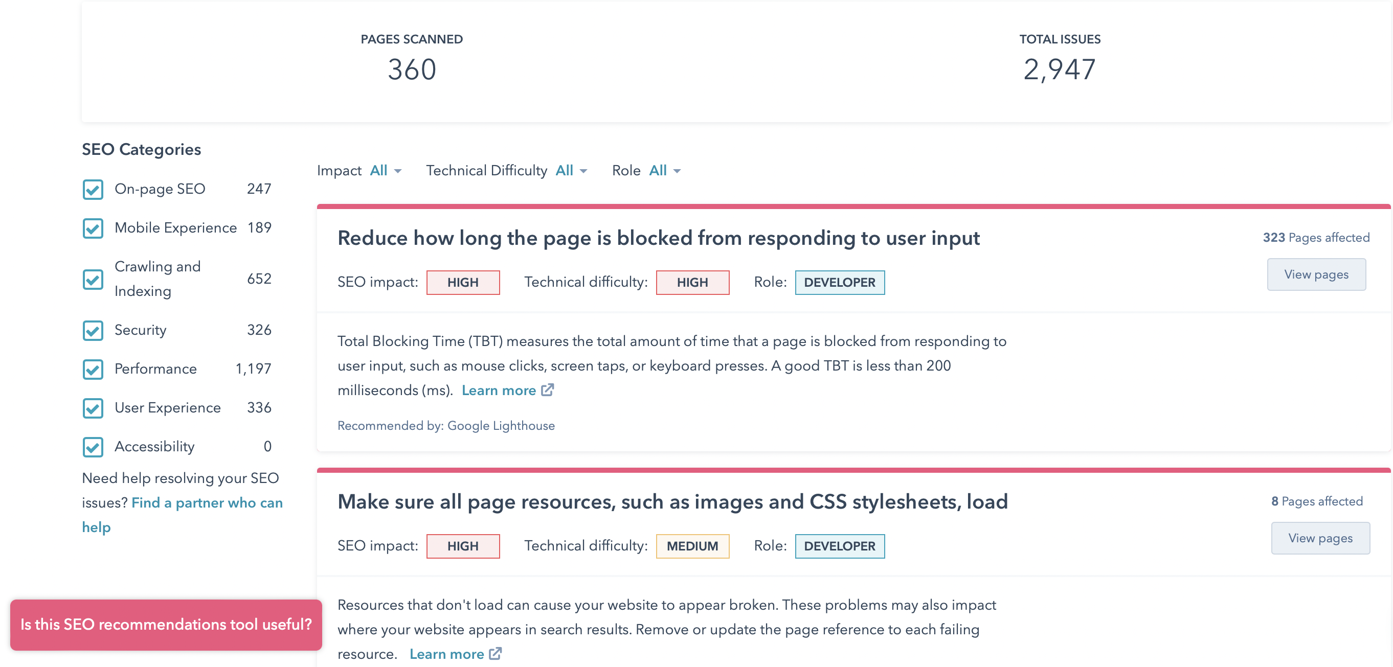 View SEO recommendations in HubSpot