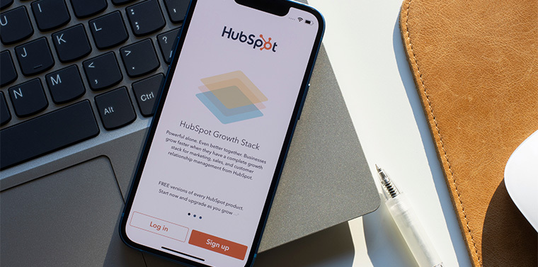HubSpot application open on cellphone
