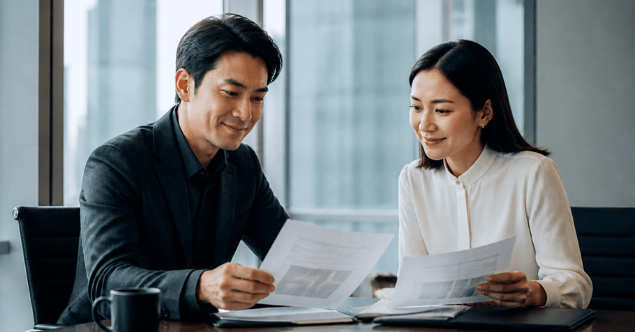 two chinese professional reviewing documents