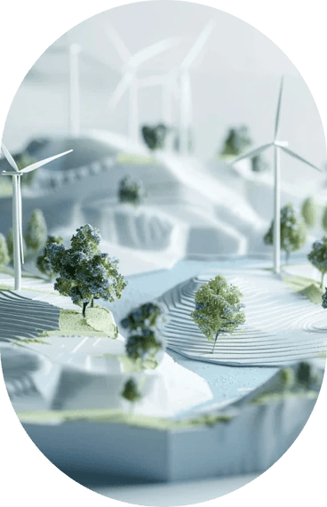 A model of a wind farm on a landscape