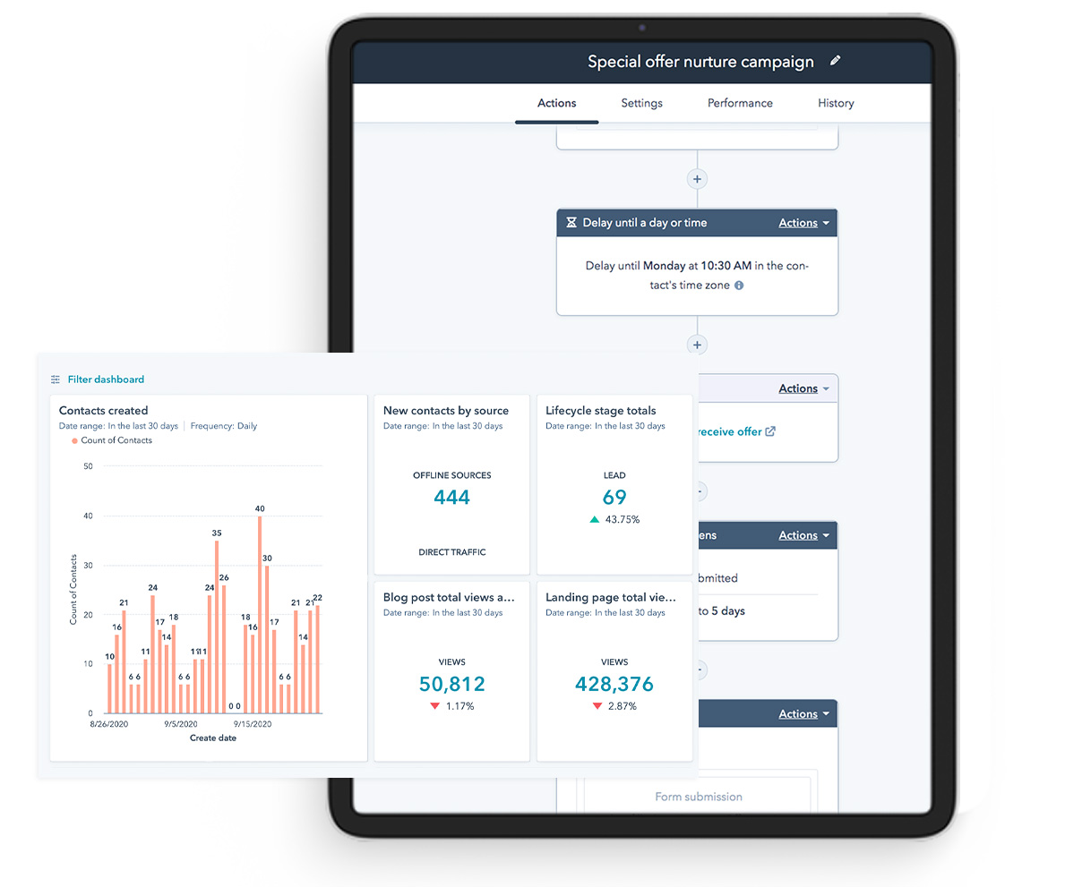 HubSpot marketing software on iPad